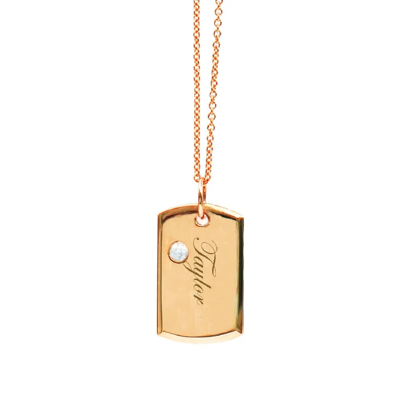 Necklace - 18-Karat Solid Gold Diamond Baby Dog Tag (Customizable)