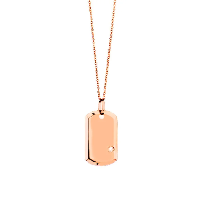 Gold Dog Tag Necklace - Aire 18-Karat Gold & Solitaire Diamond Dog Tag - RED GOLD ®