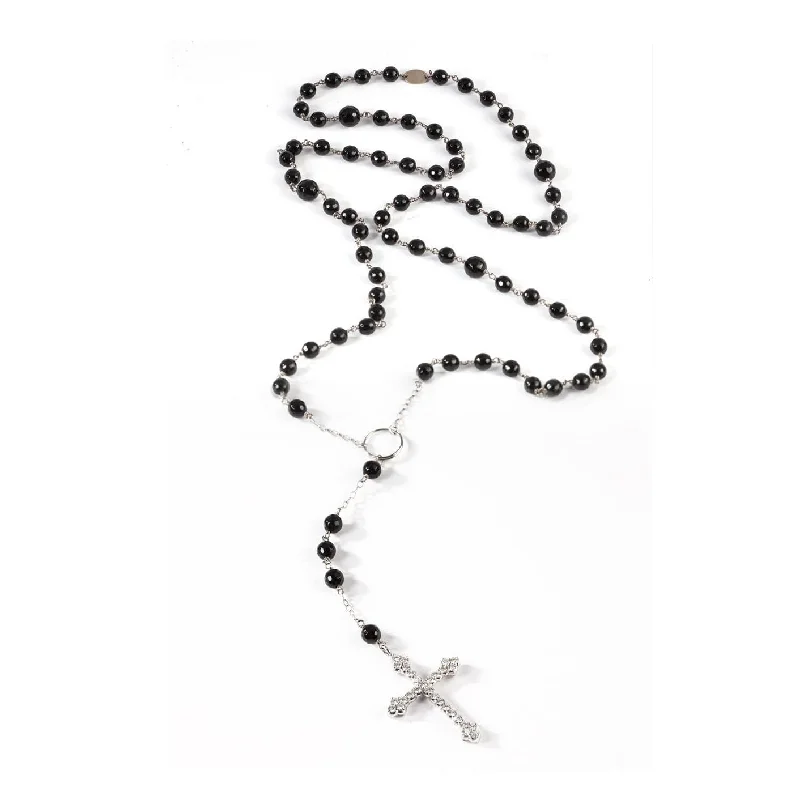 Rosary Necklace - Aire Onyx & White Gold Rosary Necklace