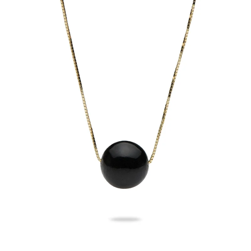 18" Black Coral Slider Necklace in Gold