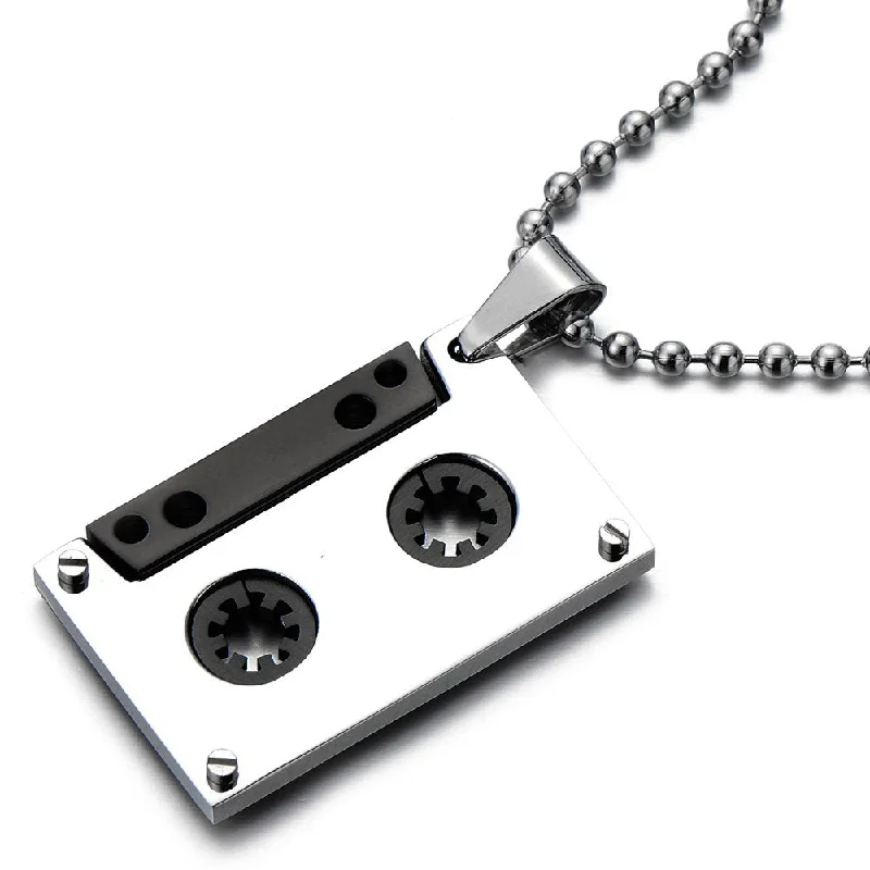 Unisex Cassette Pendant Necklace for Men for Women Stainless Steel with 30 Inches Ball Chain