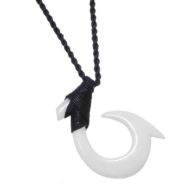 Hei Matau FISHHOOK BONE Rope Necklace - Smooth Short Hook