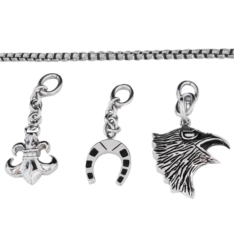 MIX AND MATCH Mens Multi-Pendant Eagle Horseshoe and Fleur-de-Lys Necklace