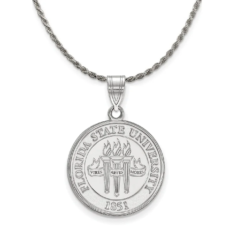 Sterling Silver Florida State Large Crest Pendant Necklace