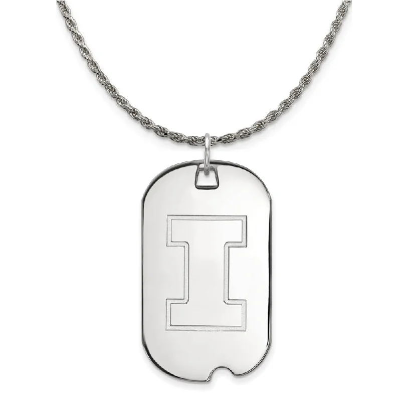 Sterling Silver U. of Illinois Large Initial I Dog Tag Necklace