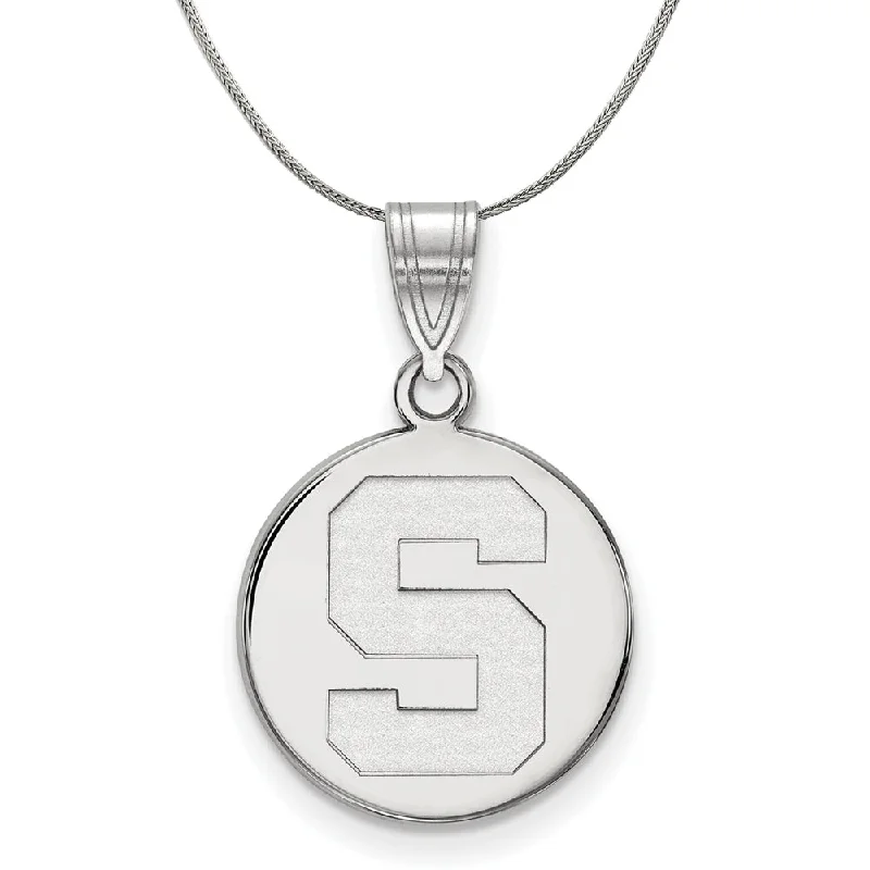 Sterling Silver Michigan State Medium Initial S Disc Necklace