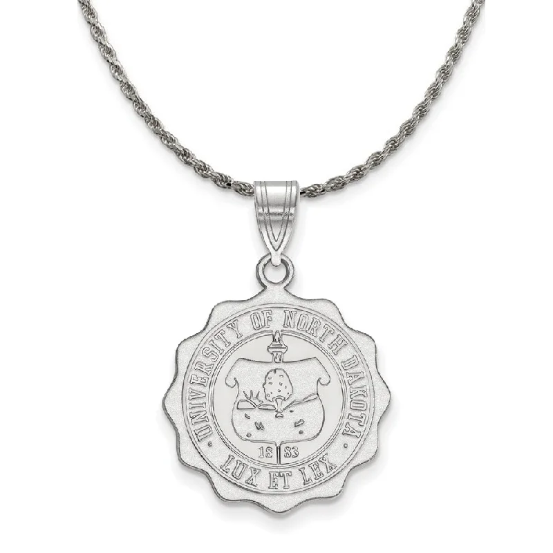 Sterling Silver North Dakota Large Crest Pendant Necklace