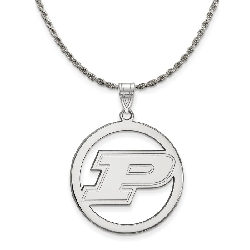 Sterling Silver Purdue Large Initial P Circle Necklace