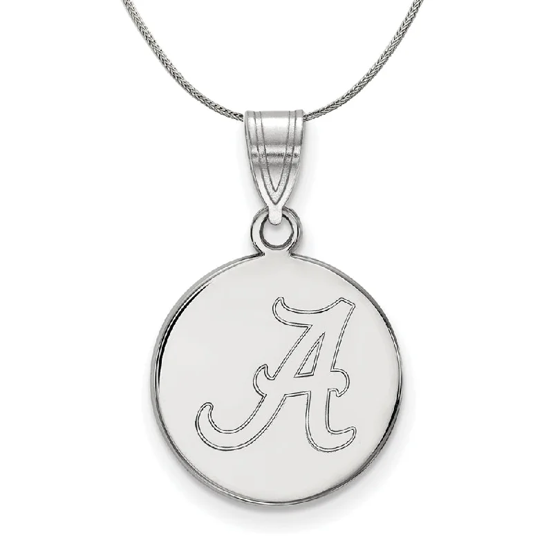 Sterling Silver U. of Alabama Medium Initial A Disc Necklace