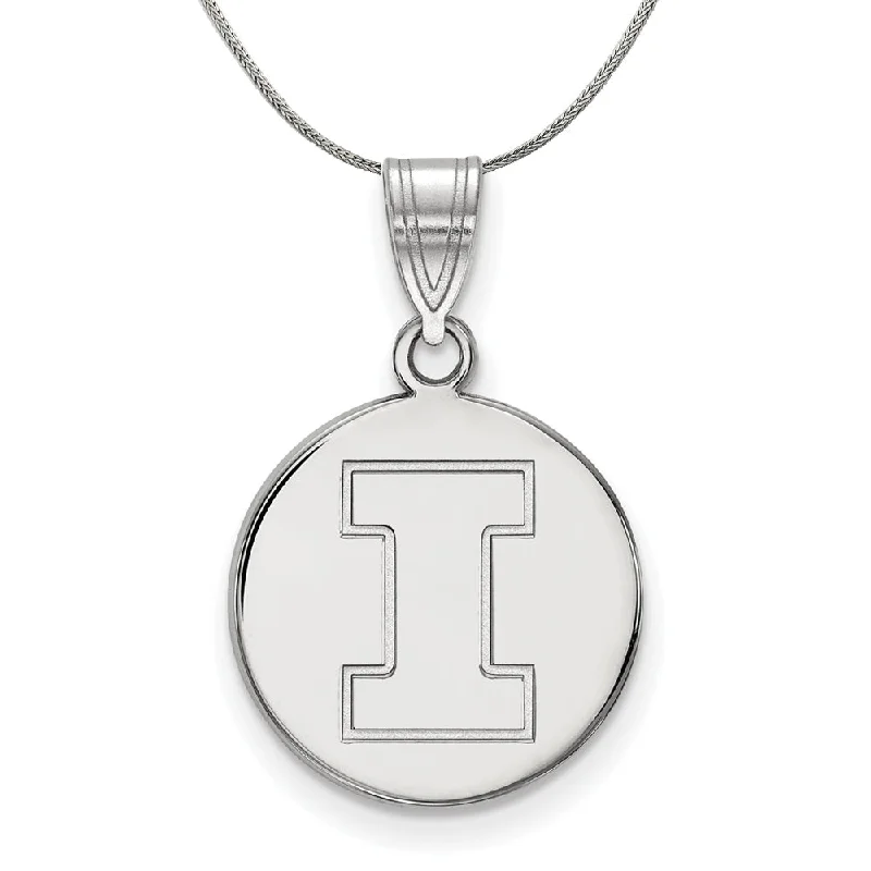 Sterling Silver U. of Illinois Medium Initial I Disc Necklace