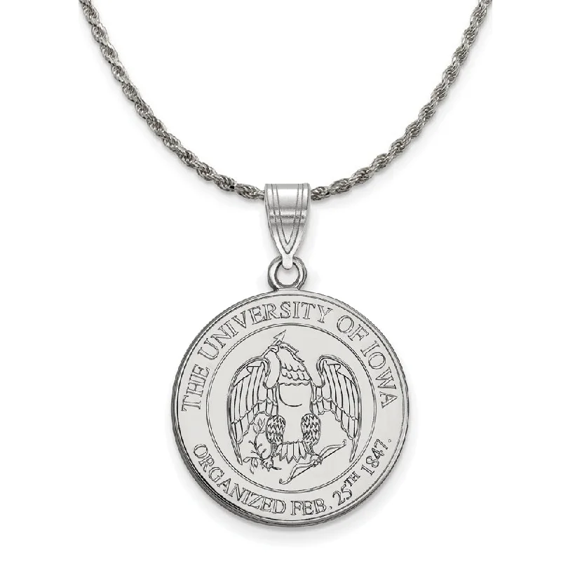 Sterling Silver U. of Iowa Large Crest Disc Pendant Necklace