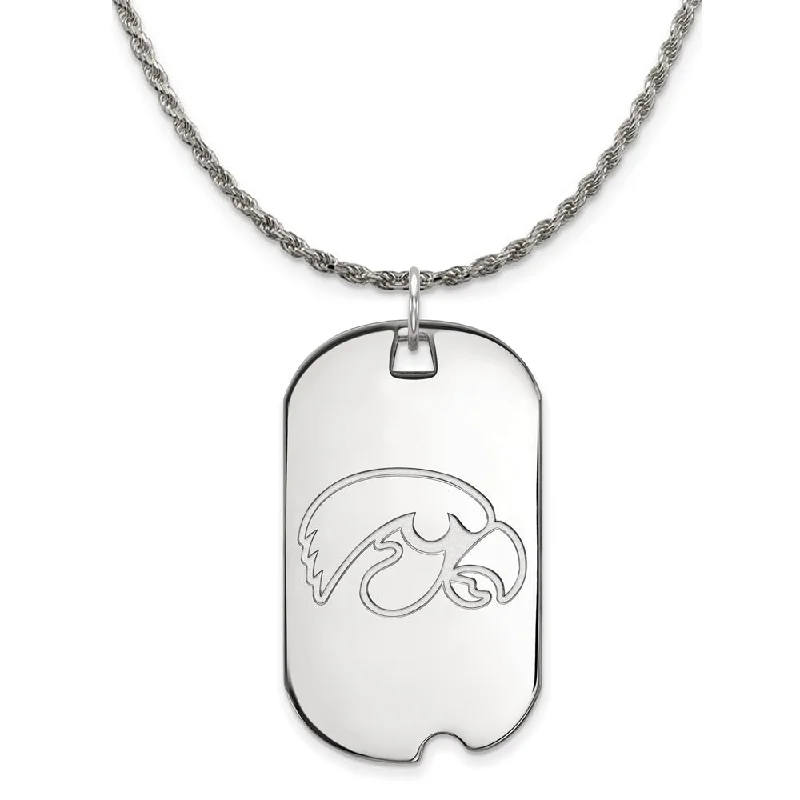 Sterling Silver U. of Iowa Large Dog Tag Pendant Necklace