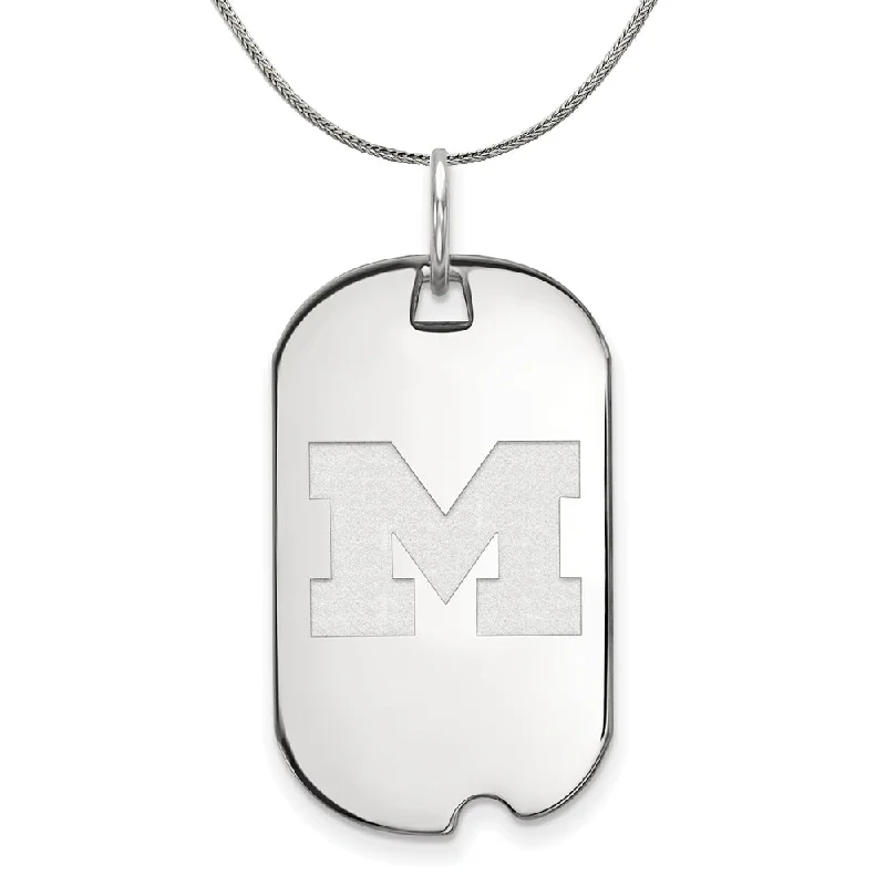 Sterling Silver U. of Michigan Initial M Dog Tag Necklace