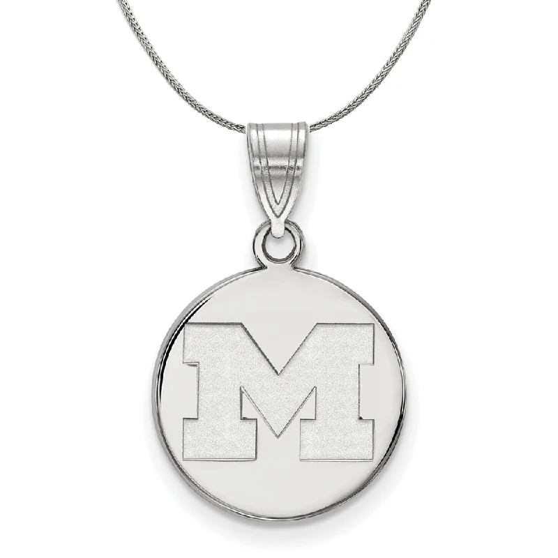 Sterling Silver U. of Michigan Medium Initial M Disc Necklace