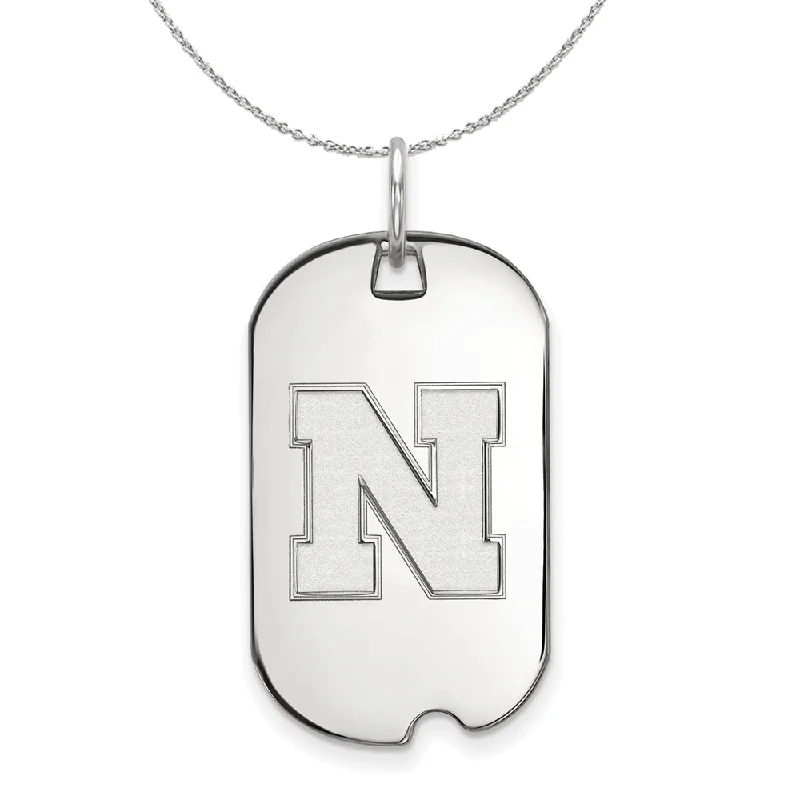 Sterling Silver U. of Nebraska Initial N Dog Tag Necklace