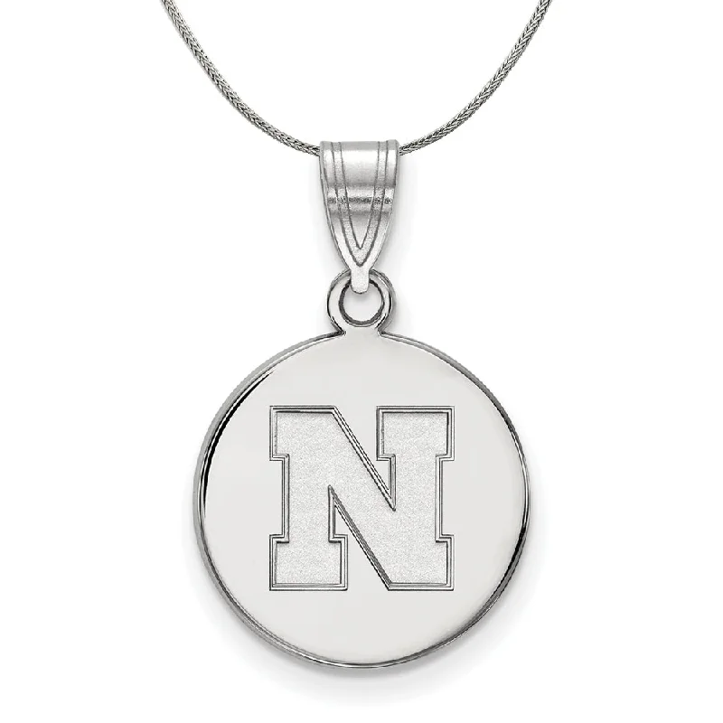 Sterling Silver U. of Nebraska Medium Initial N Disc Pendant Necklace