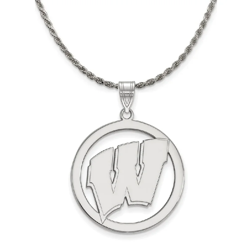 Sterling Silver U. of Wisconsin Large Initial W Circle Necklace