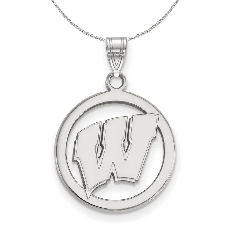 Sterling Silver U. of Wisconsin Small Initial W Circle Necklace