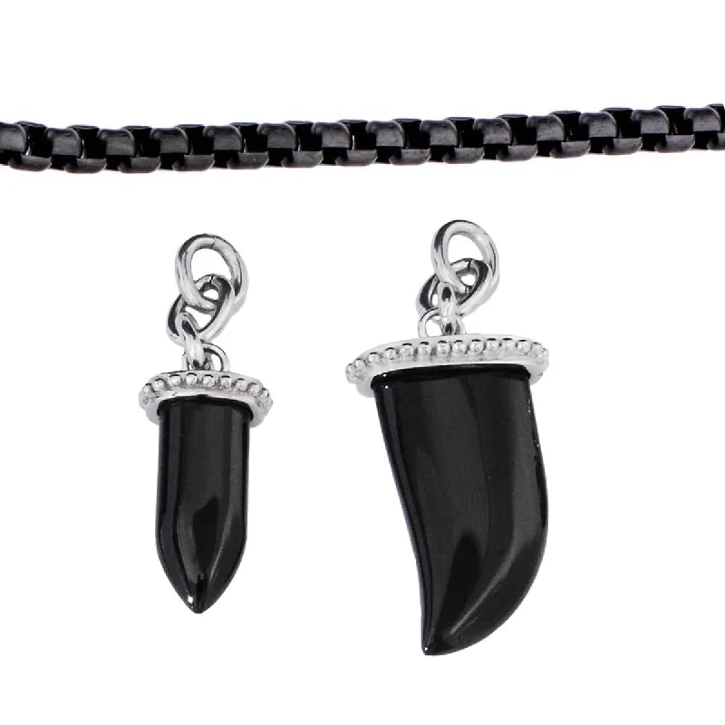 ONYX BLADE & HORN Mens Multi-Pendant Black Onyx and Steel Chain Necklace