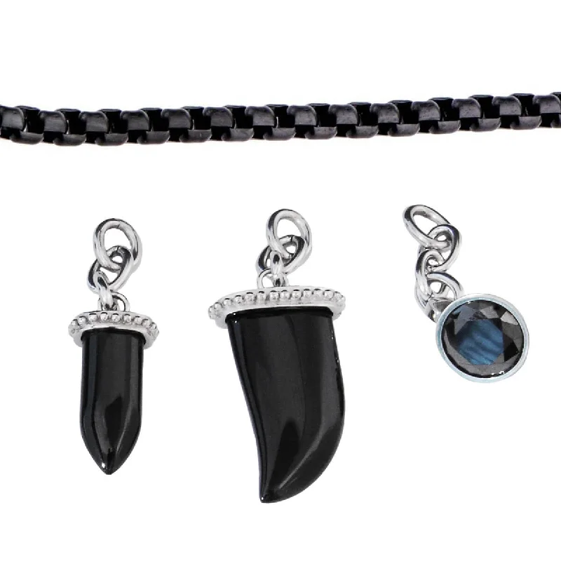 ONYX COLLECTION Mens Multi-Pendant Black Onyx Horn and Blade Chain Necklace