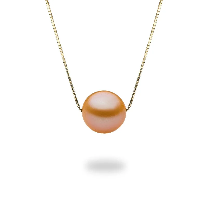 16-18" Adjustable Peach Freshwater Pearl Necklace in Gold - 9-10mm