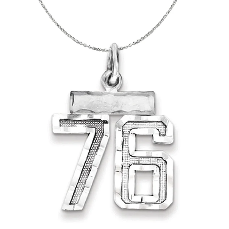 Sterling Silver, Varsity Collection, Small D/C Number 76 Necklace