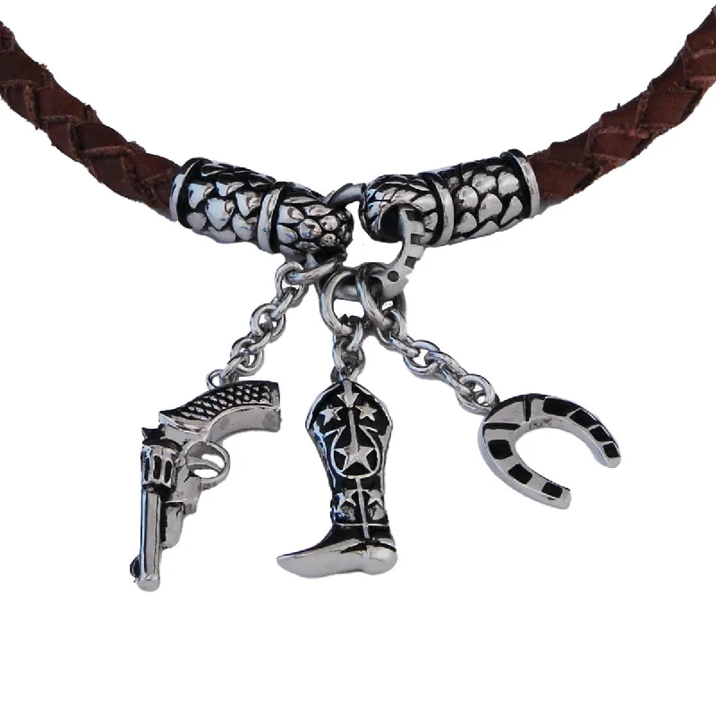 THE COWBOY Mens Multi-Pendant Old West Leather Necklace