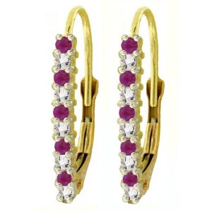 0.35 Carat 14K Solid Yellow Gold Leverback Earrings Natural Diamond Ruby