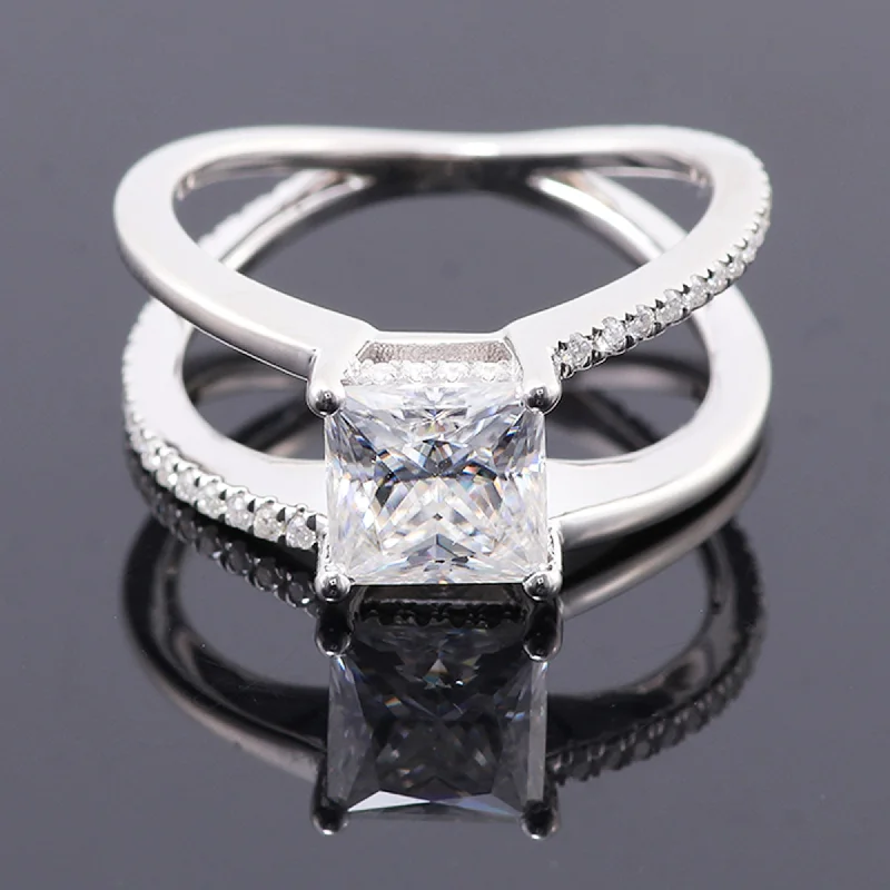 14 K White Gold Princess Cut Moissanite Engagement Ring For Her