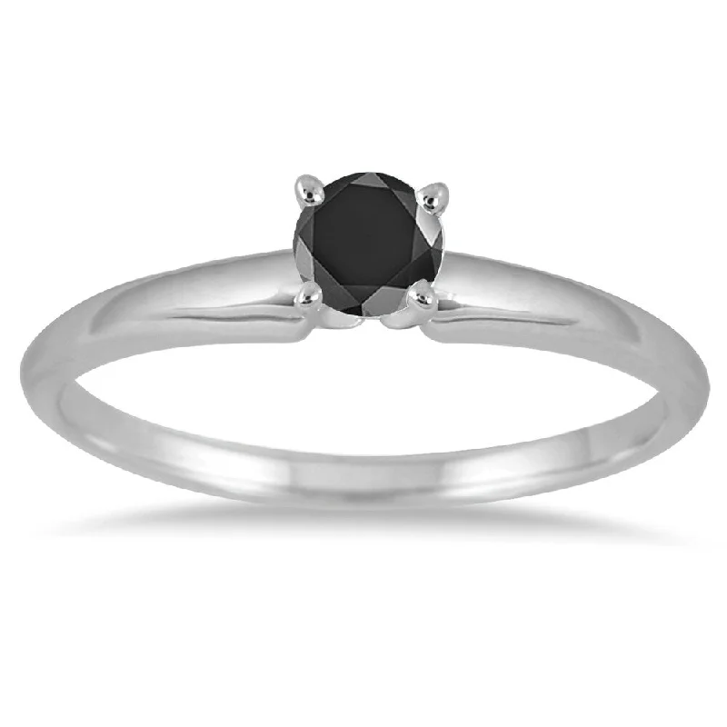 1/4 Carat Round Black Diamond Solitaire Ring in 14k White Gold