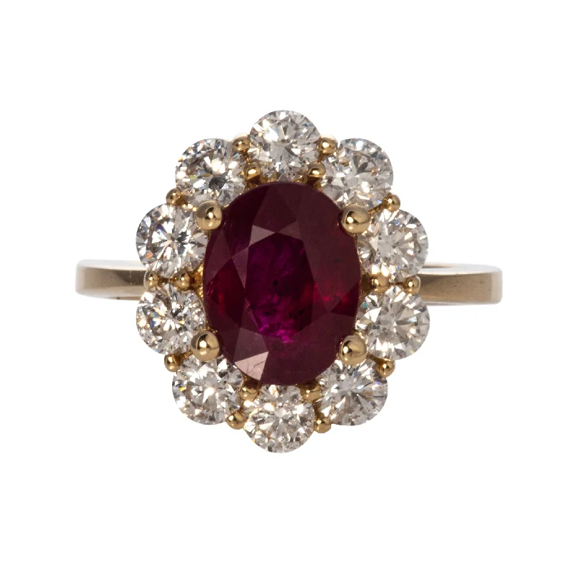 1.98ct Oval Ruby & 1.5ctw Diamond Cluster 14K Yellow Gold Ring