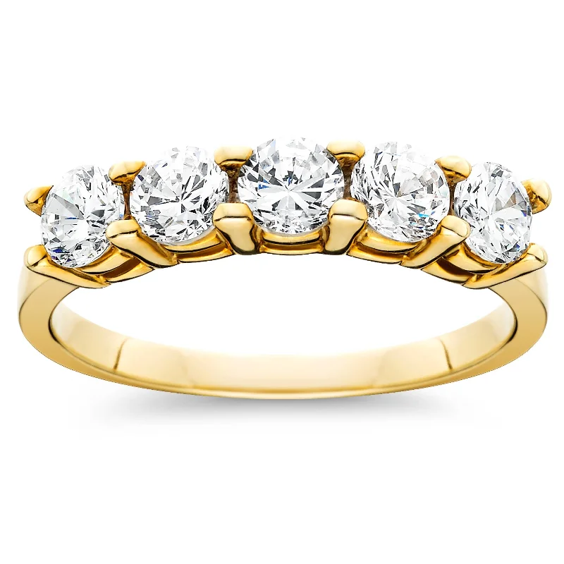 1 Ct TW Five Stone Diamond Wedding Ring in White, Yellow, or Rose Gold