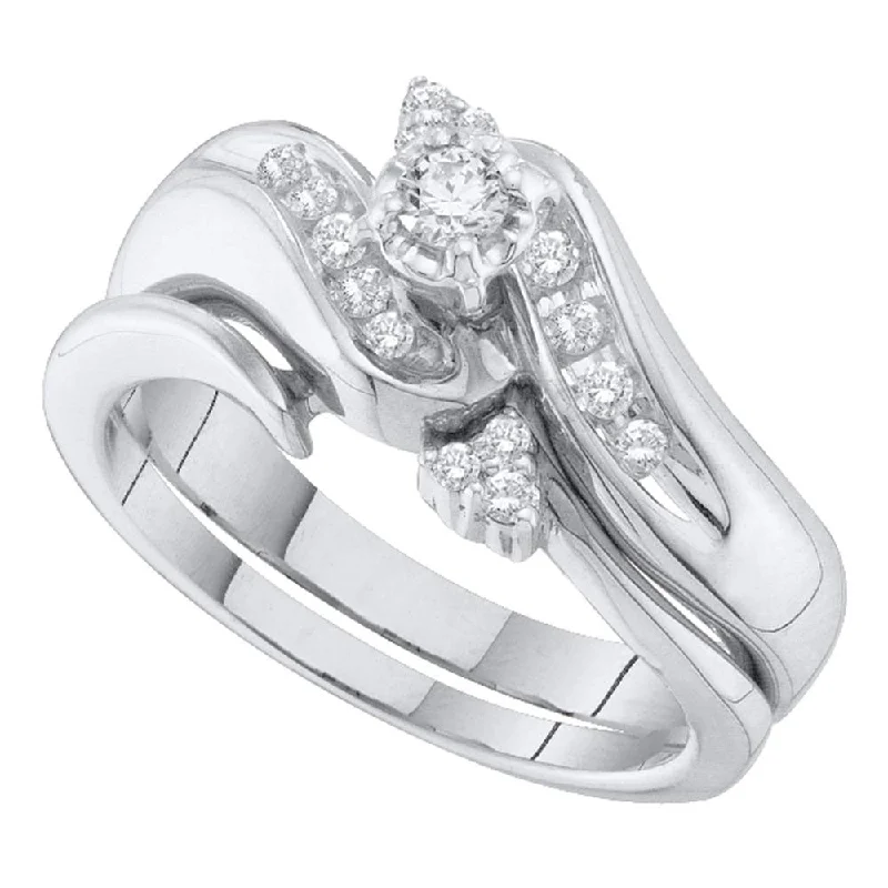 10kt White Gold Round Diamond Bridal Wedding Ring Band Set 1/4 Cttw