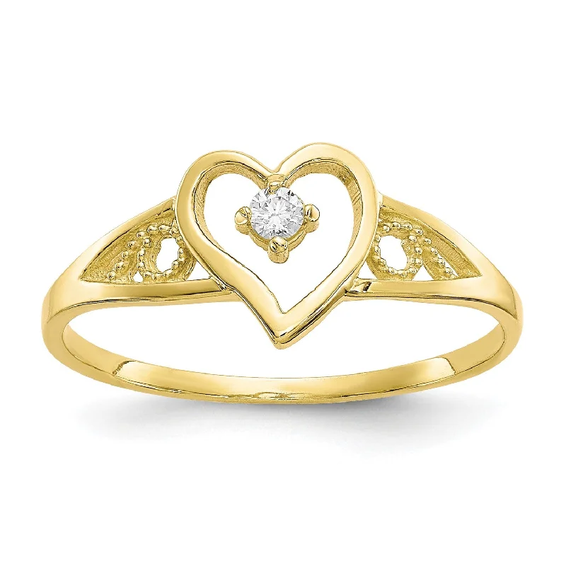 10KT Yellow Gold Cubic Zirconia Heart Ring; Size 6