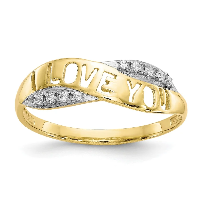 10KT Yellow Gold Cubic Zirconia Love Ring; Size 6