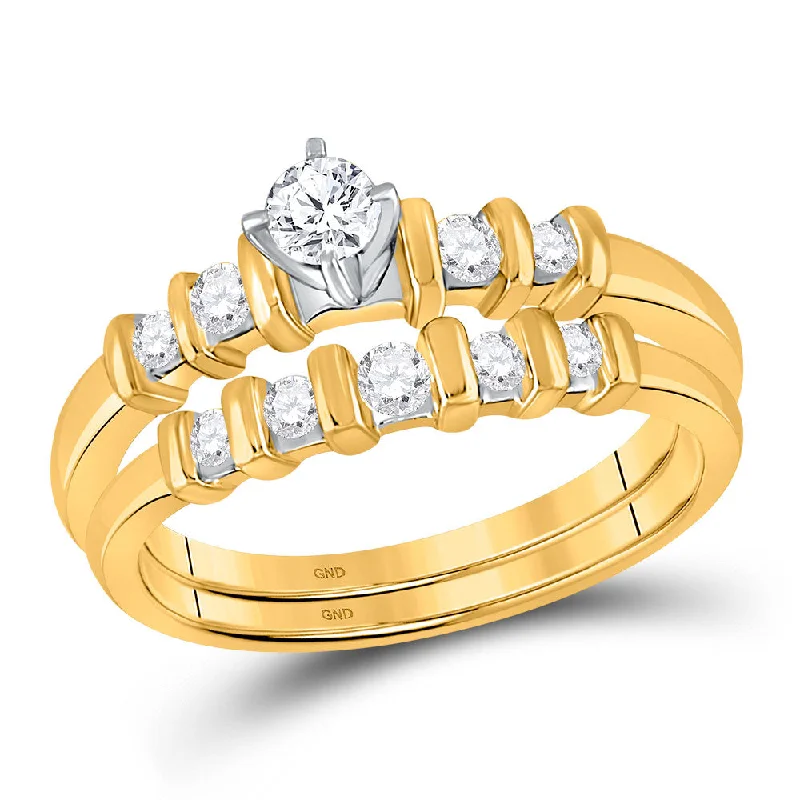 10kt Yellow Gold Round Diamond Bridal Wedding Ring Band Set 3/8 Cttw