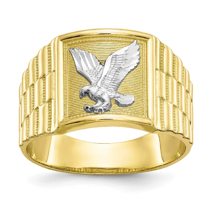 10KT Yellow Gold with Rhodium Plating Eagle Ring; Size 10