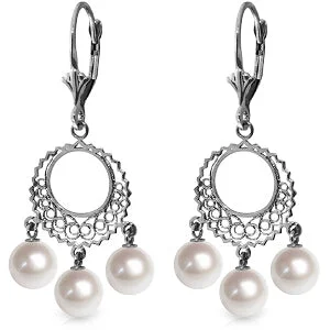 12 Carat 14K Solid White Gold Chandelier Earrings Natural Pearl