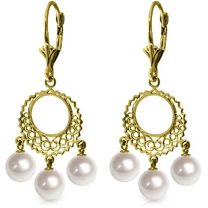 12 Carat 14K Solid Yellow Gold Chandelier Earrings Natural Pearl