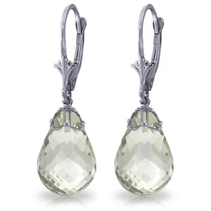 14 Carat 14K Solid White Gold Earrings Briolette Green Amethyst