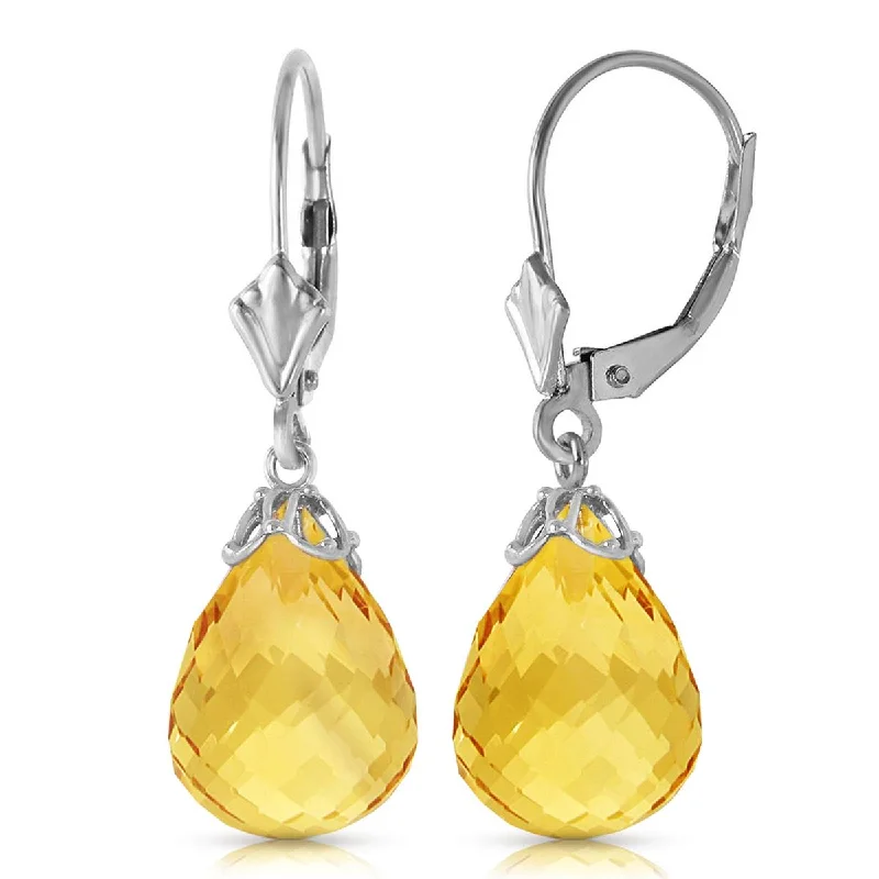 14 Carat 14K Solid White Gold Leverback Earrings Briolette Citrine