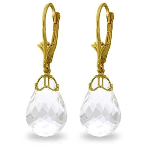 14 Carat 14K Solid Yellow Gold Earrings Briolette White Topaz