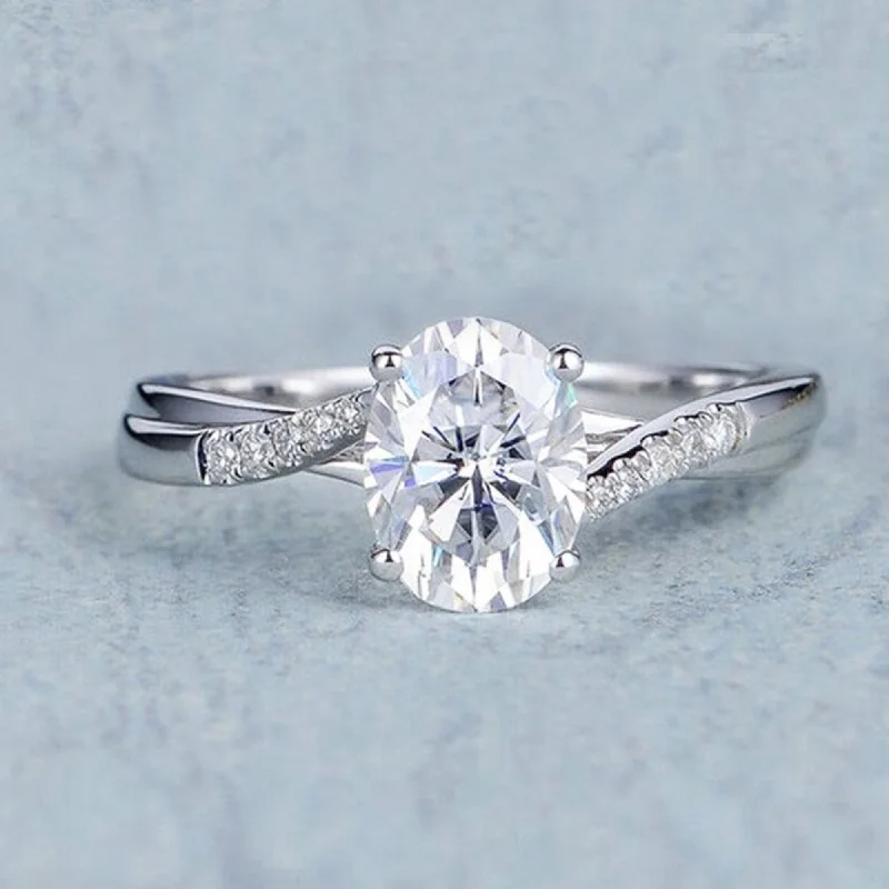 14 K White Gold Oval Solitaire Engagement Ring For Her