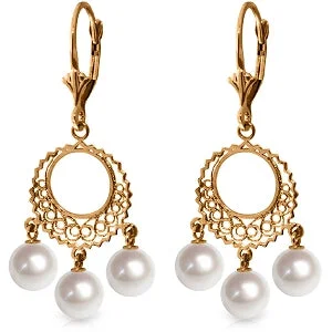 14K Solid Rose Gold Chandelier Earrings w/ Natural Pearls