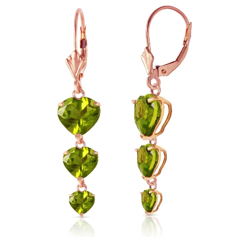 14K Solid Rose Gold Chandelier Real Peridot Earrings