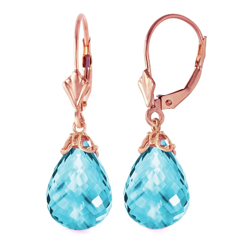 14K Solid Rose Gold Earrings w/ Briolette Blue Topaz