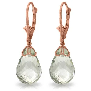 14K Solid Rose Gold Earrings w/ Briolette Green Amethyst