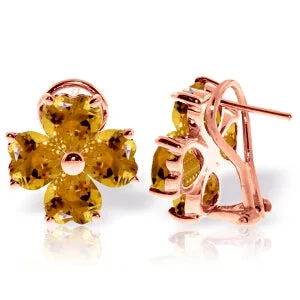 14K Solid Rose Gold French Clips Earrings w/ Natural Citrines