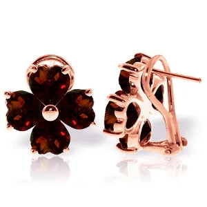 14K Solid Rose Gold French Clips Natural Garnet Earrings