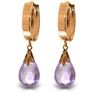 14K Solid Rose Gold Hoop Natural Amethyst Earrings Gemstone